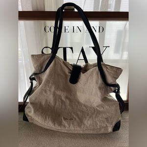 Splendid Linen & Leather Beautiful Handbag Spacious Purse & Dust Bag